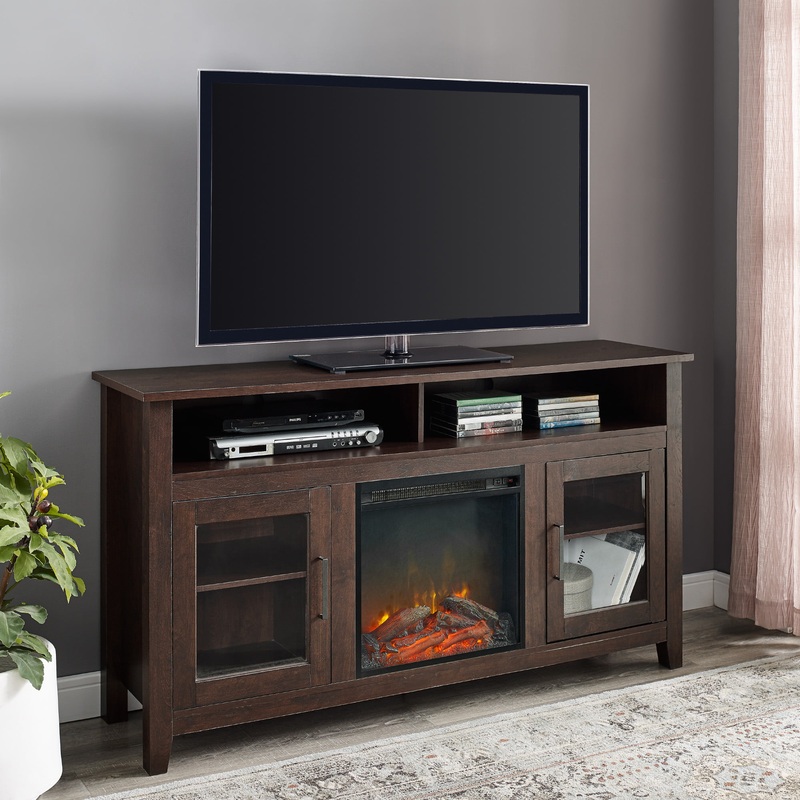 Woven Paths Highboy 2 Door Electric Fireplace TV Stand for TVs up to 65, Brown