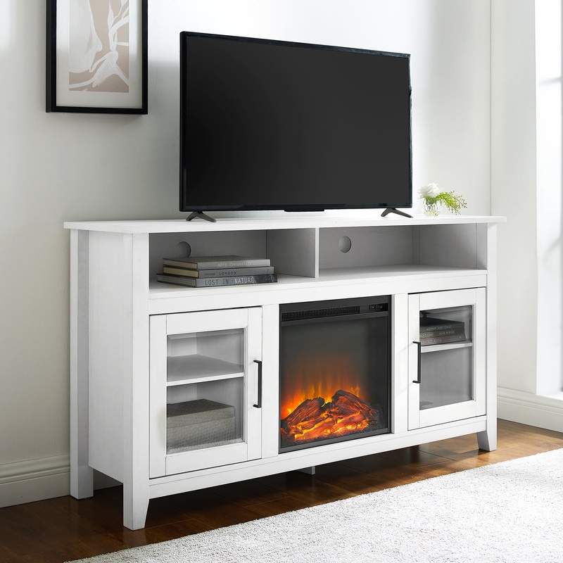 Woven Paths Highboy 2 Door Electric Fireplace TV Stand for TVs up to 65, Brushed White
