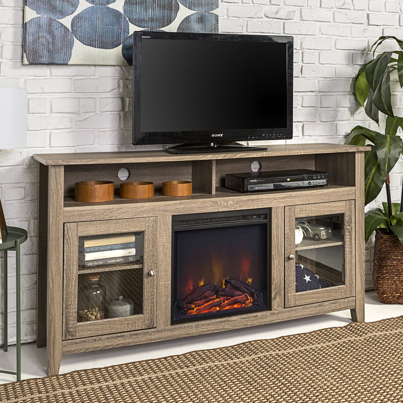 Woven Paths Highboy 2 Door Electric Fireplace TV Stand for TVs up to 65, Driftwood