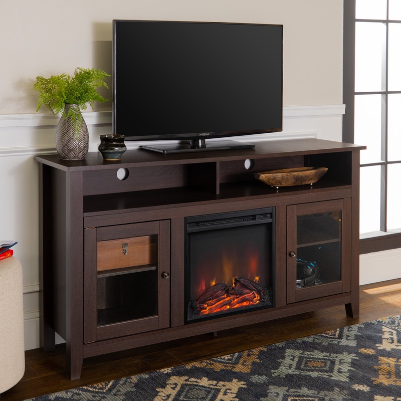 Woven Paths Highboy 2 Door Electric Fireplace TV Stand for TVs up to 65, Espresso