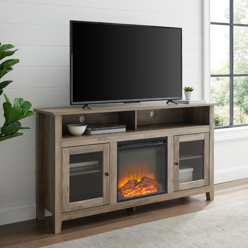 Woven Paths Highboy 2 Door Electric Fireplace TV Stand for TVs up to 65, Grey Wash