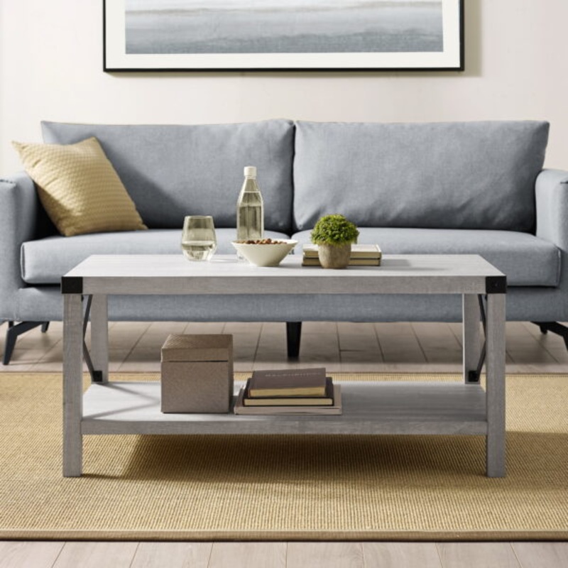 Woven Paths Magnolia Metal X Coffee Table, Stone Grey