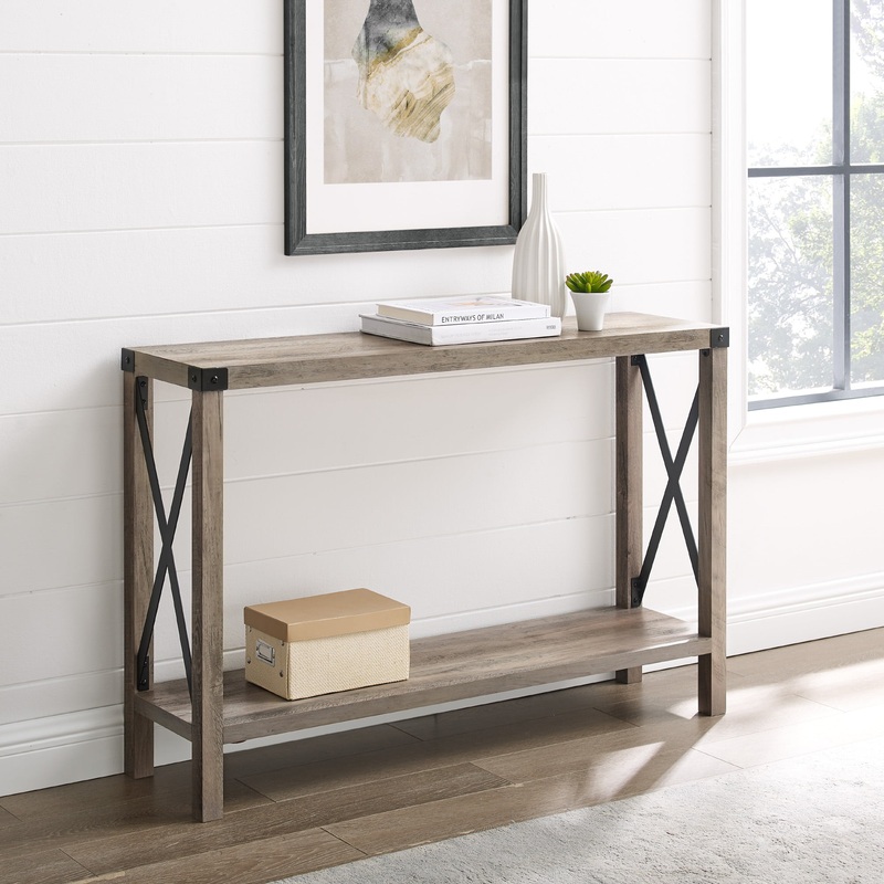 Woven Paths Magnolia Metal X Console Table, Gray Wash