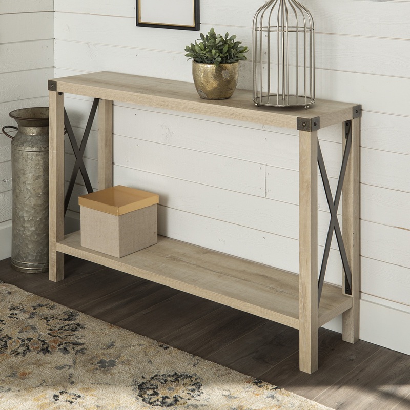 Woven Paths Magnolia Metal X Console Table, White Oak