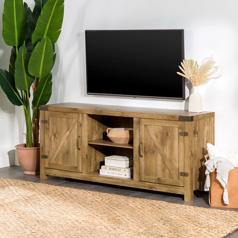 Woven Paths Modern Farmhouse Barn Door TV Stand for TVs up to 65, Barnwood