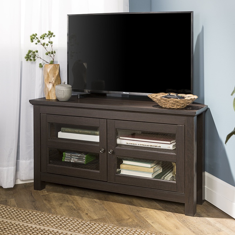 Woven Paths Modern Farmhouse Corner TV Stand for TVs up to 48, Espresso