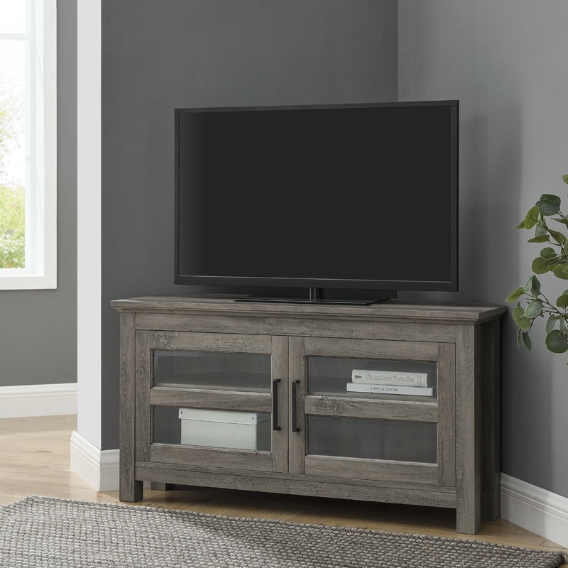 Woven Paths Modern Farmhouse Corner TV Stand for TVs up to 48, Grey Wash