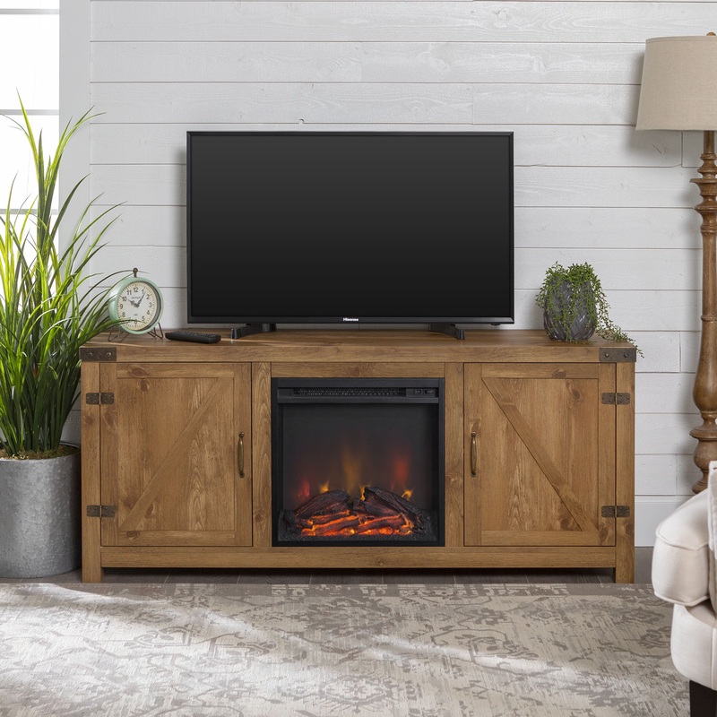 Woven Paths Modern Farmhouse Fireplace TV Stand for TVs up to 65, Brown