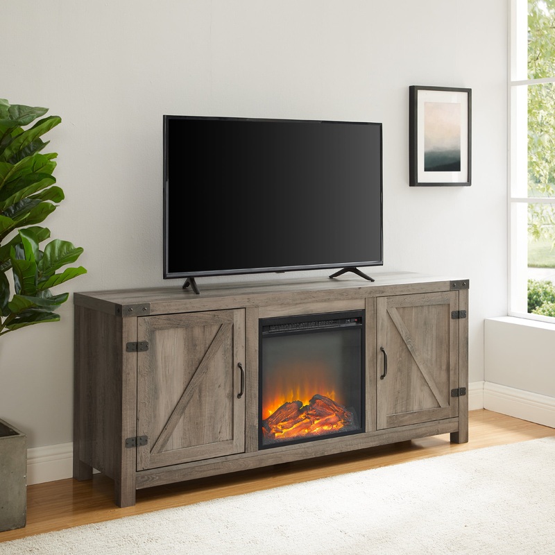 Woven Paths Modern Farmhouse Fireplace TV Stand for TVs up to 65, Grey Wash