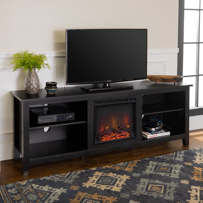 Woven Paths Open Storage Fireplace TV Stand for TVs up to 80, Black