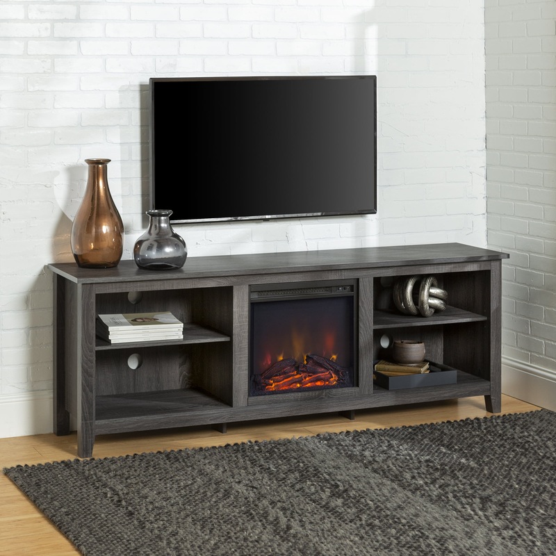 Woven Paths Open Storage Fireplace TV Stand for TVs up to 80, Charcoal