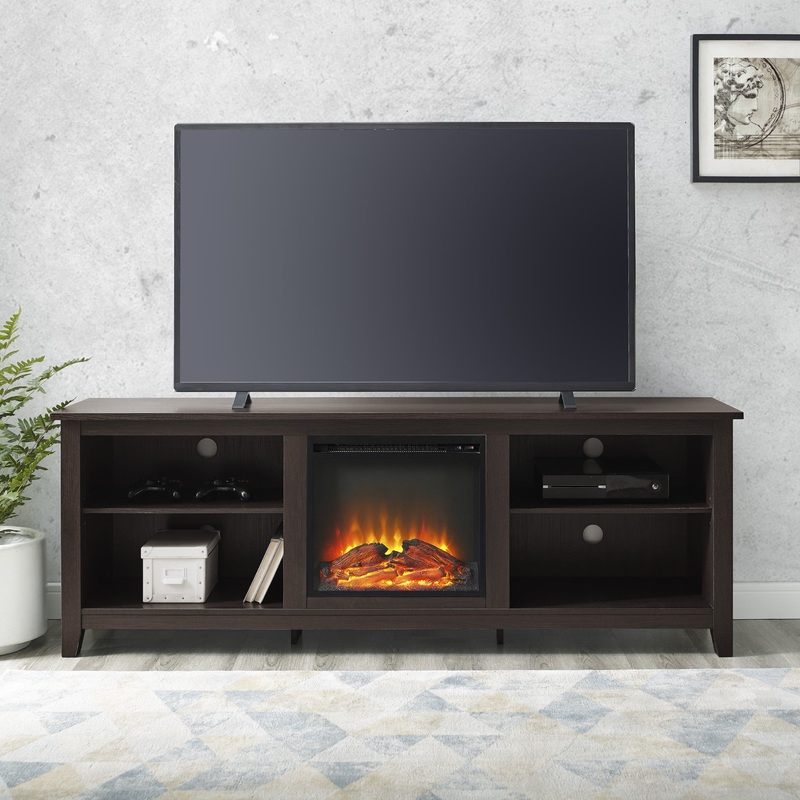 Woven Paths Open Storage Fireplace TV Stand for TVs Up to 80, Espresso