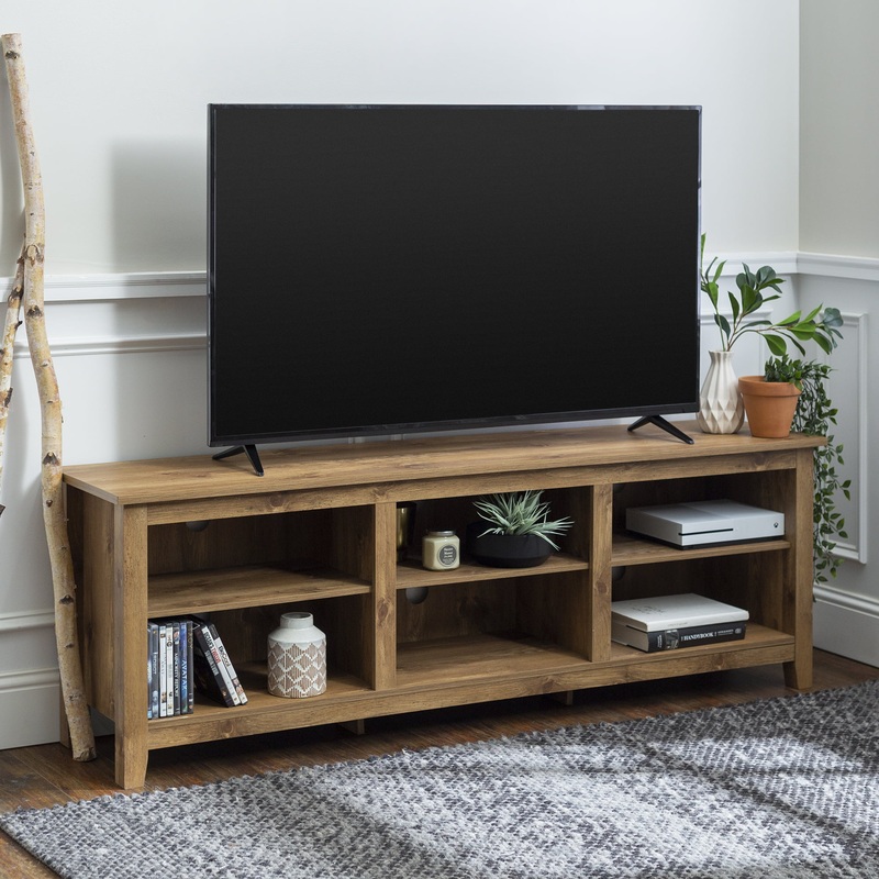 Woven Paths Open Storage TV Stand for TVs up to 80, Barnwood