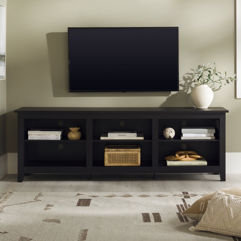 Woven Paths Open Storage TV Stand for TVs up to 80, Black