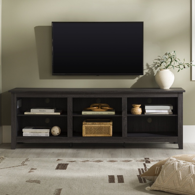 Woven Paths Open Storage TV Stand for TVs up to 80, Charcoal