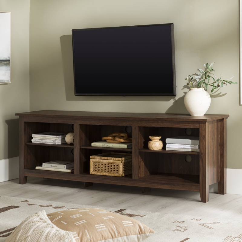 Woven Paths Open Storage TV Stand for TVs up to 80, Dark Walnut
