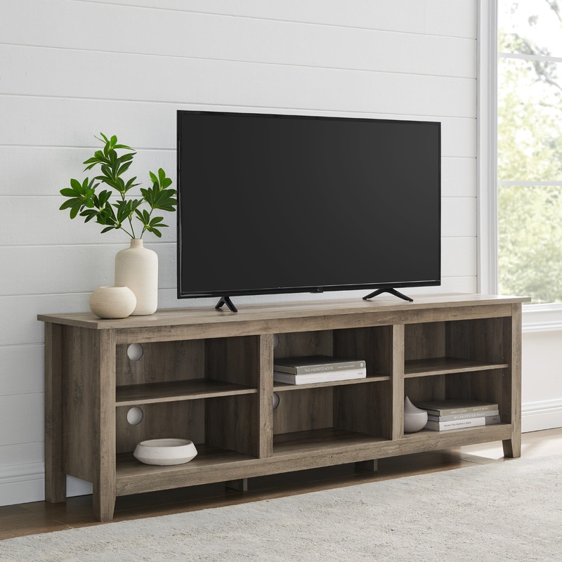 Woven Paths Open Storage TV Stand for TVs up to 80, Grey Wash