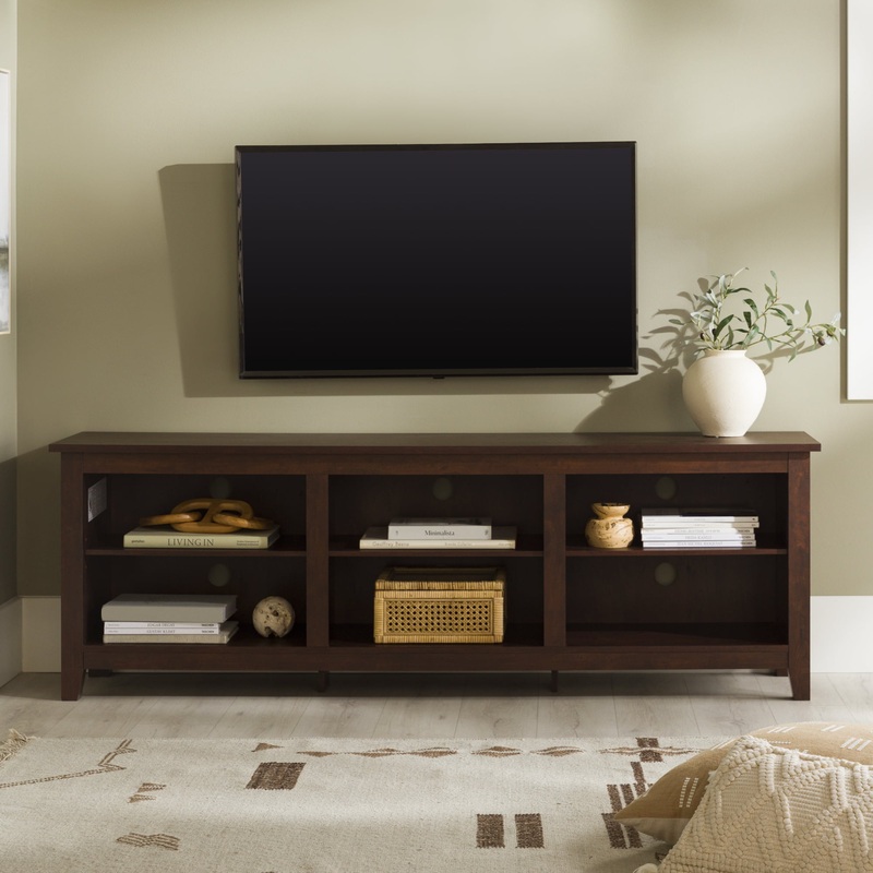 Woven Paths Open Storage TV Stand for TVs up to 80, Traditional Brown