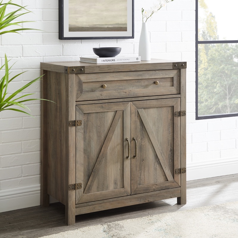 Woven Paths Sliding Barn Door Accent Cabinet, Grey Wash