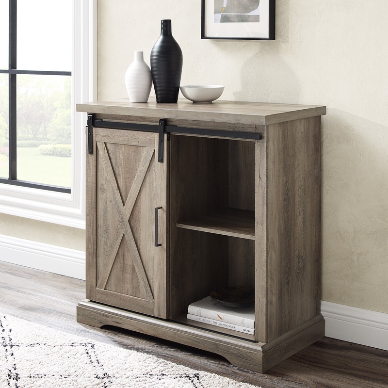 Woven Paths Sliding Barn Door Accent Cabinet, Grey Wash (32 H x 32 L x 16 W 50 lbs.)