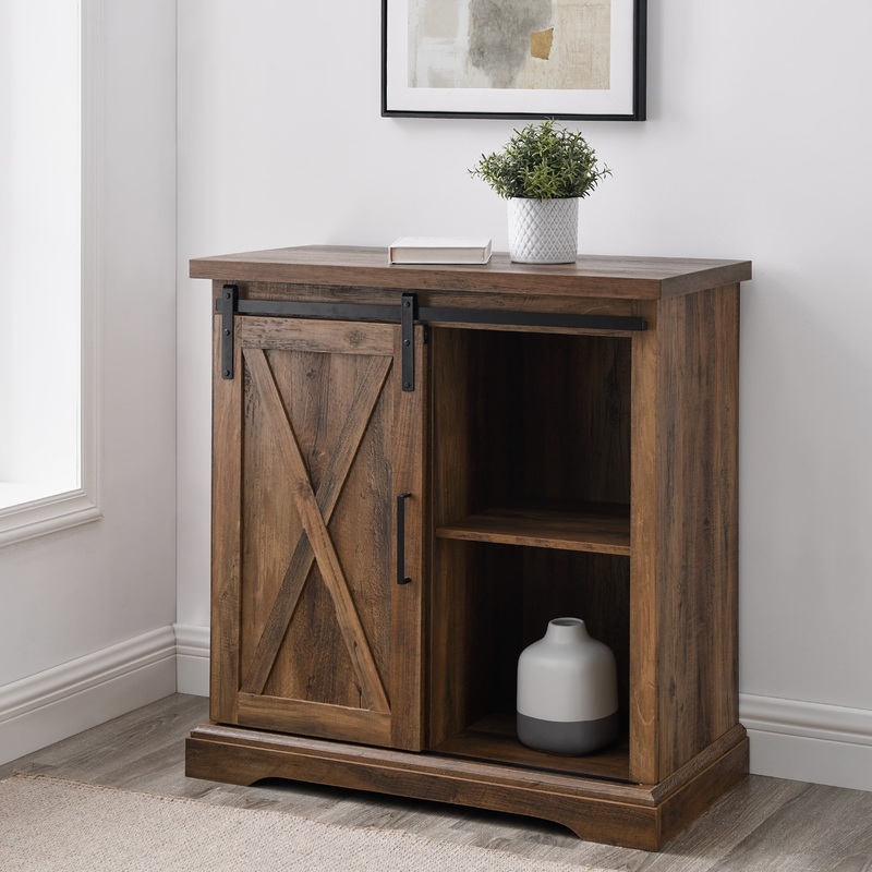Woven Paths Sliding Barn Door Accent Cabinet, Reclaimed Barnwood