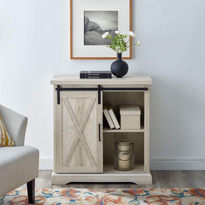 Woven Paths Sliding Barn Door Accent Cabinet, White Oak