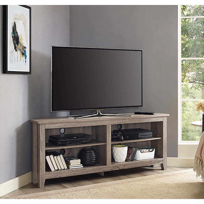 Woven Paths Transitional Corner TV Stand for TVs up to 65, Driftwood