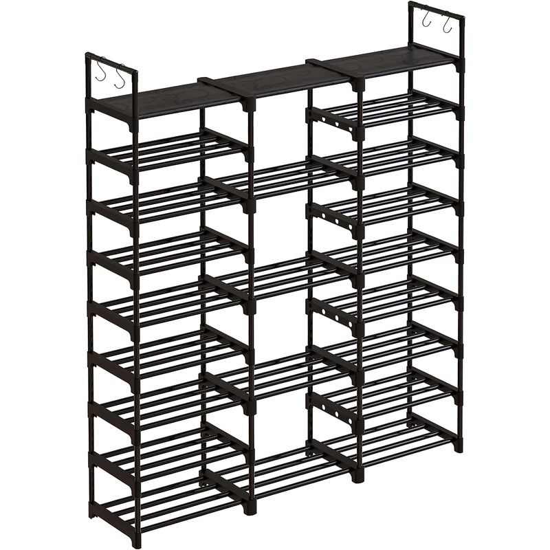 WOWLIVE 9 Tiers Large Shoe Rack Storage Organizer for Closet 50-55 Pairs Shoe Tower Unit Shelf Durable Metal Pipes with Plastic Connectors Stackable Shoe Cabinet Black(SSS3B9)