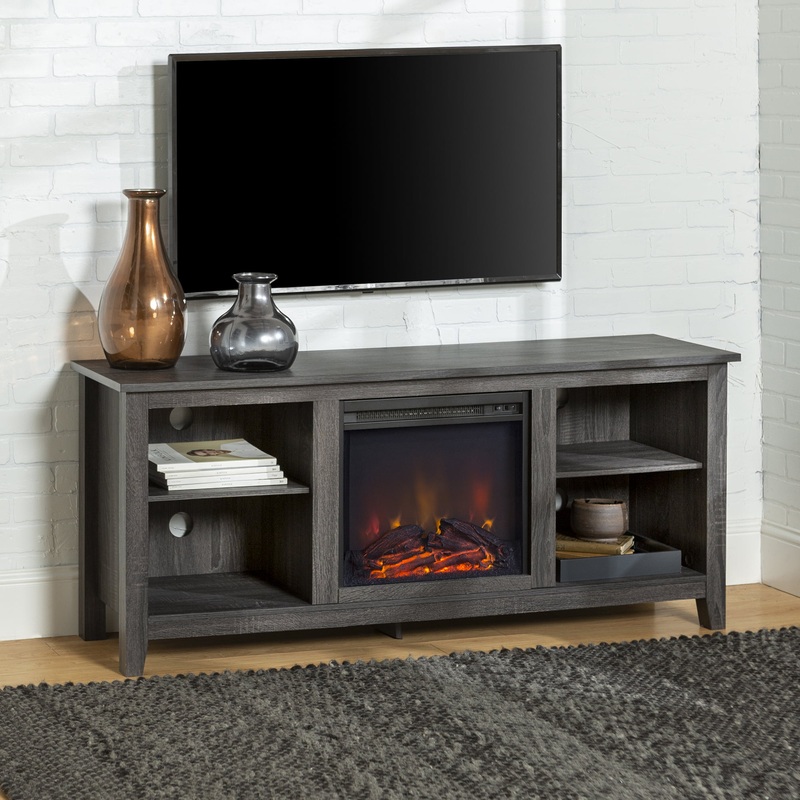 Walker Edison Charcoal Fireplace TV Stand for TVs up to 64
