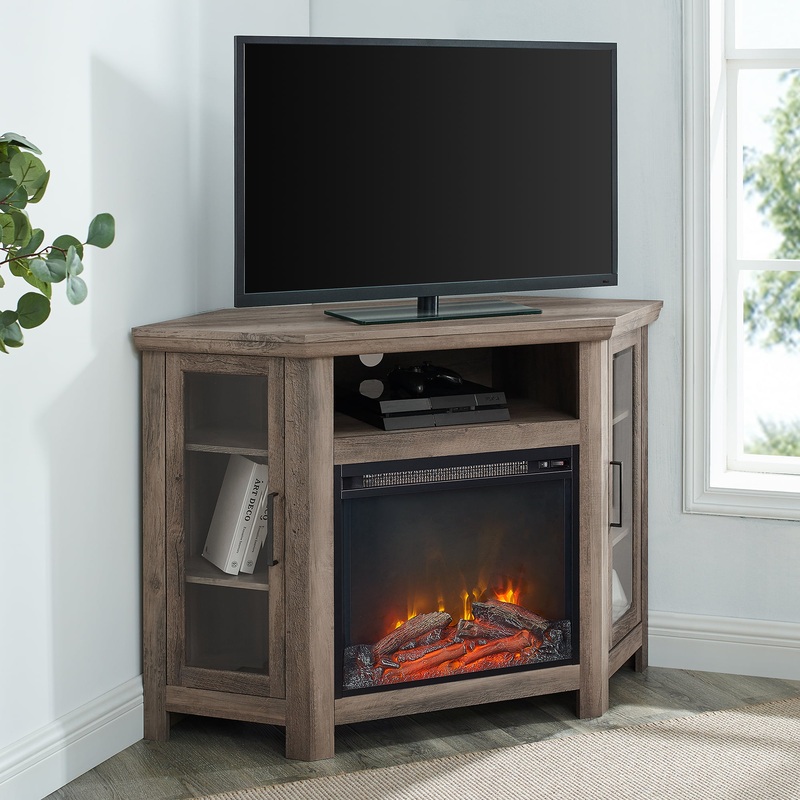 Walker Edison Corner Fireplace TV Stand for TVs up to 50, Grey Wash