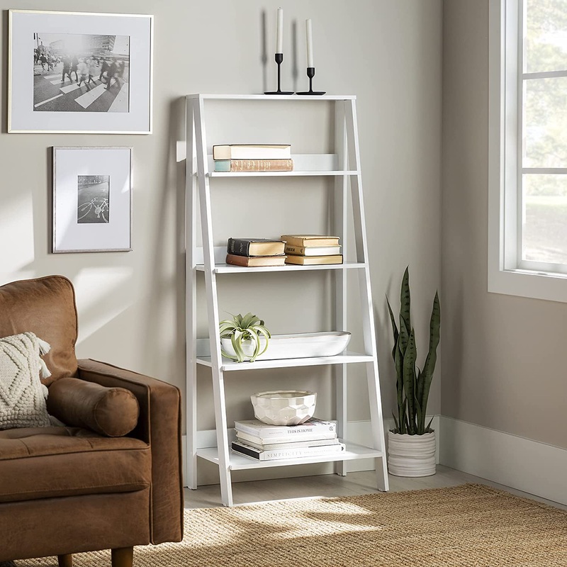 Walker Edison Sophia Modern 4 Shelf Ladder Bookcase, 55 Inch, White