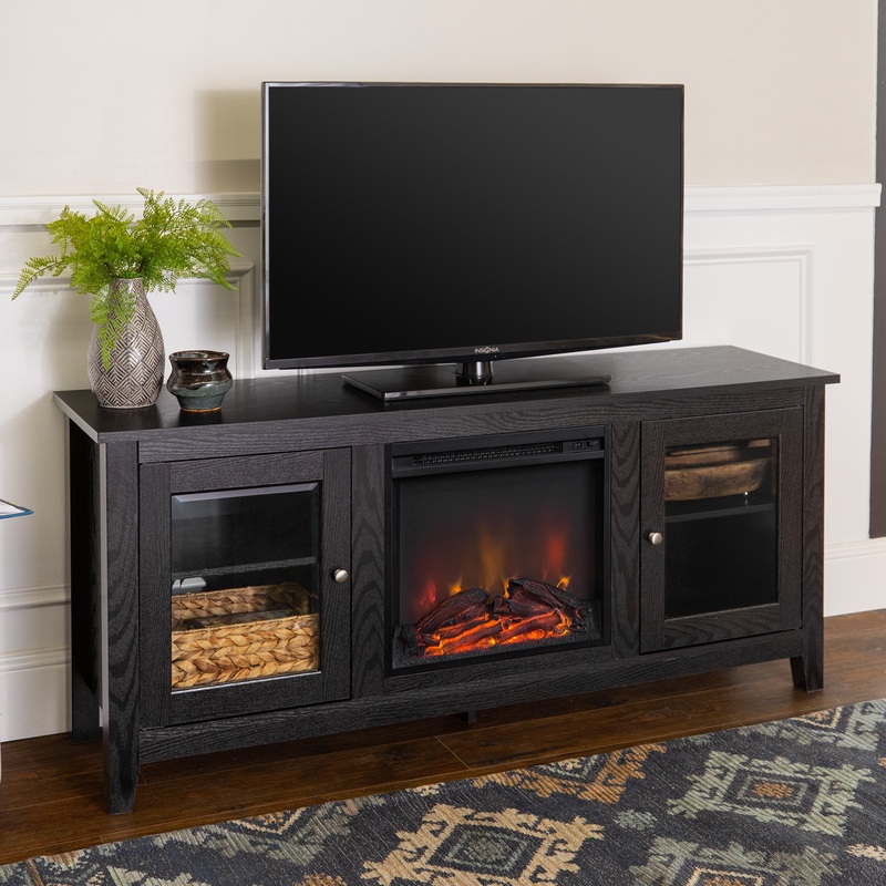 Walker Edison Traditional Black Fireplace TV Stand for TVs up to 60