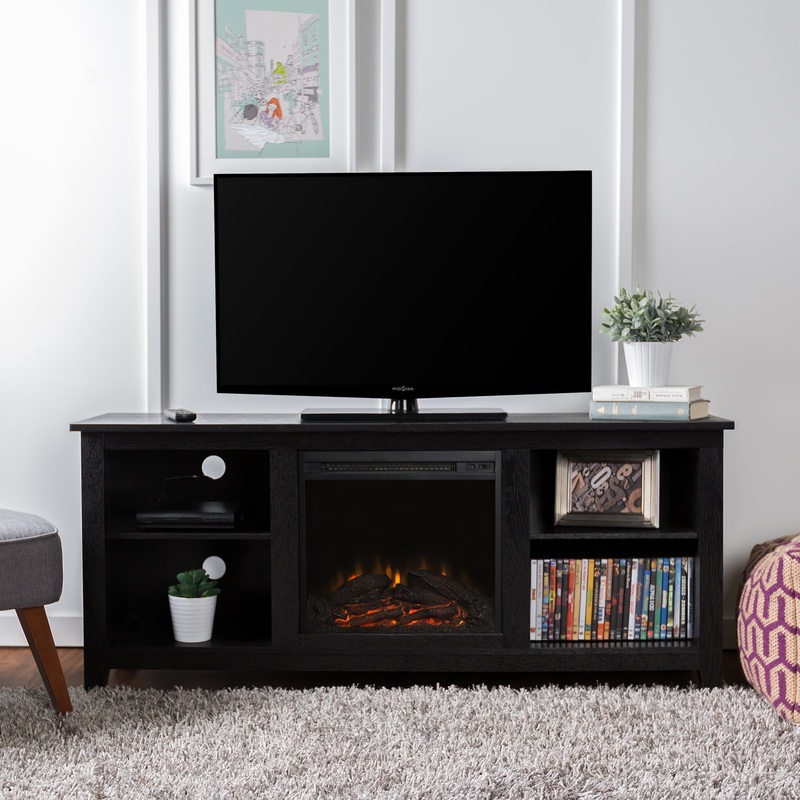 Walker Edison Traditional Fireplace TV Stand for TVs Up to 64  Black