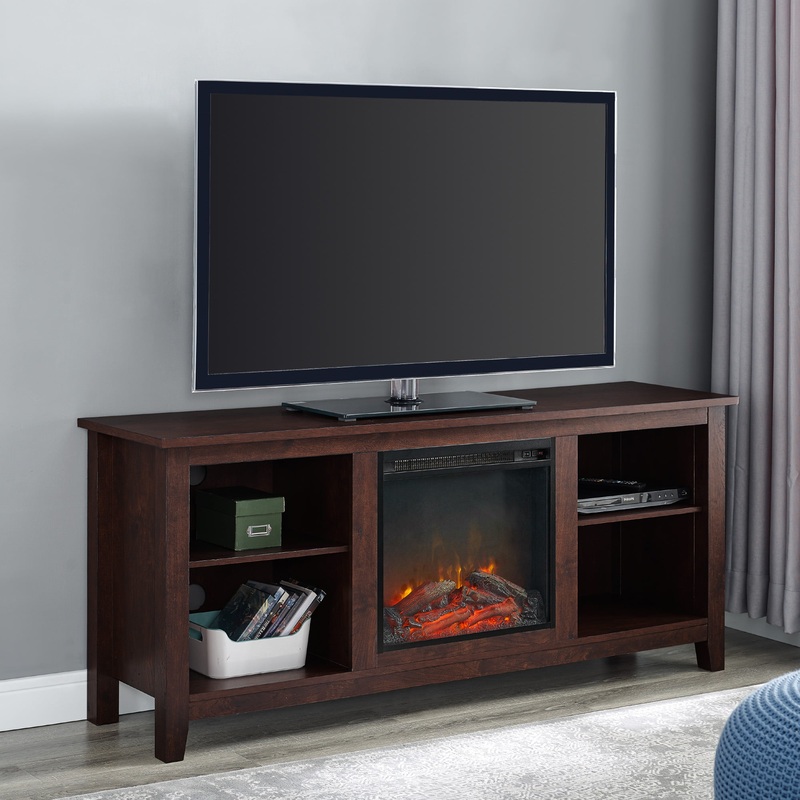 Walker Edison Traditional Fireplace TV Stand for TVs Up to 64  Brown