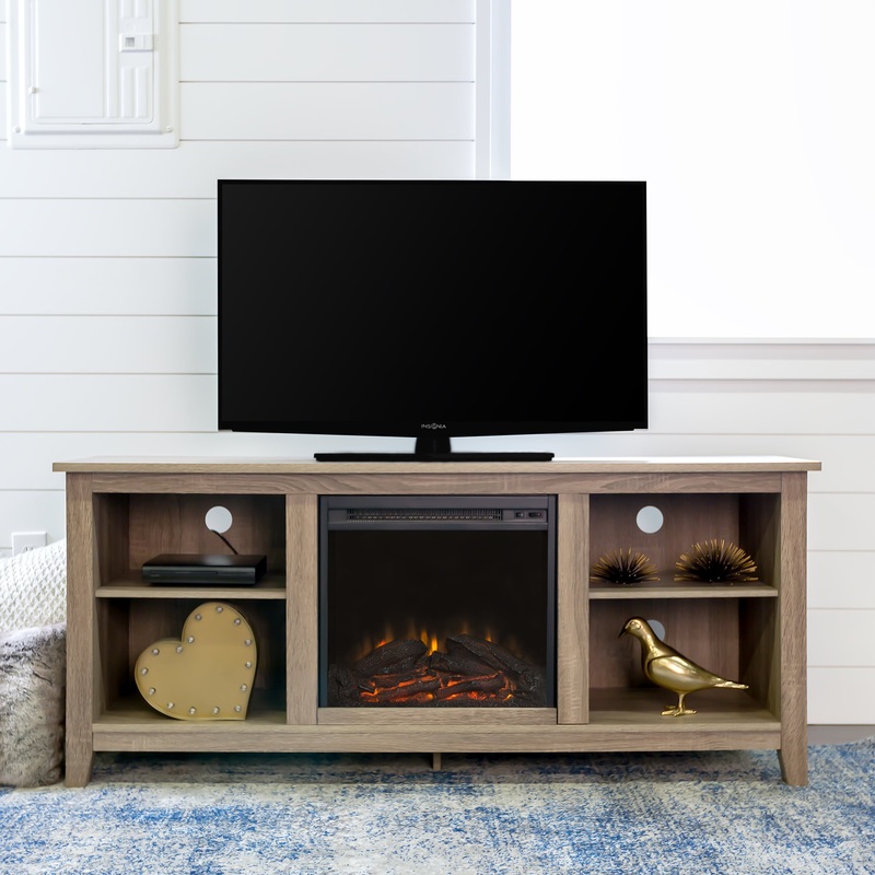 Walker Edison Traditional Fireplace TV Stand for TVs Up to 64, Driftwood
