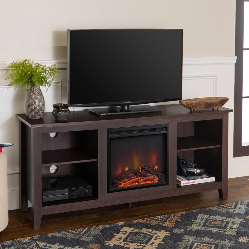 Walker Edison Traditional Fireplace TV Stand for TVs up to 64  Espresso