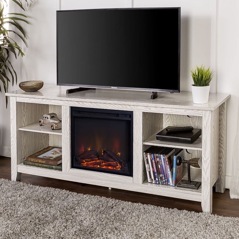 Walker Edison Traditional Fireplace TV Stand for TVs Up to 64  Whitewash