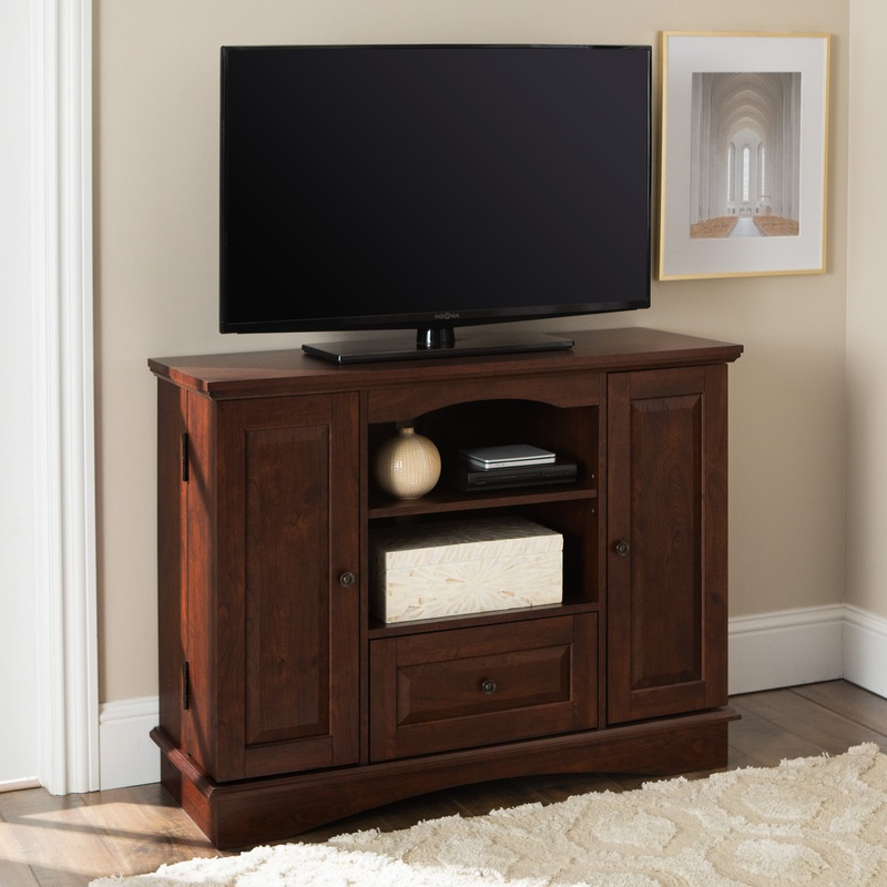 Walker Edison Traditional Tall TV Stand for TVs up to 48, Traditional Brown