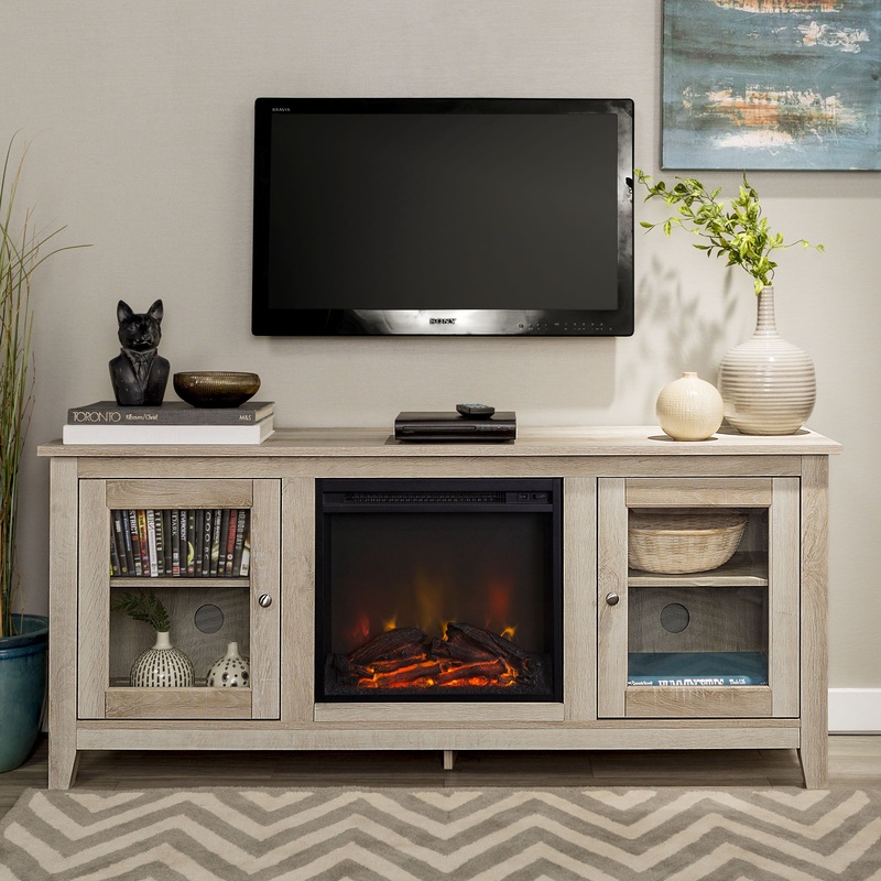 Walker Edison White Oak Fireplace TV Stand for TVs up to 60