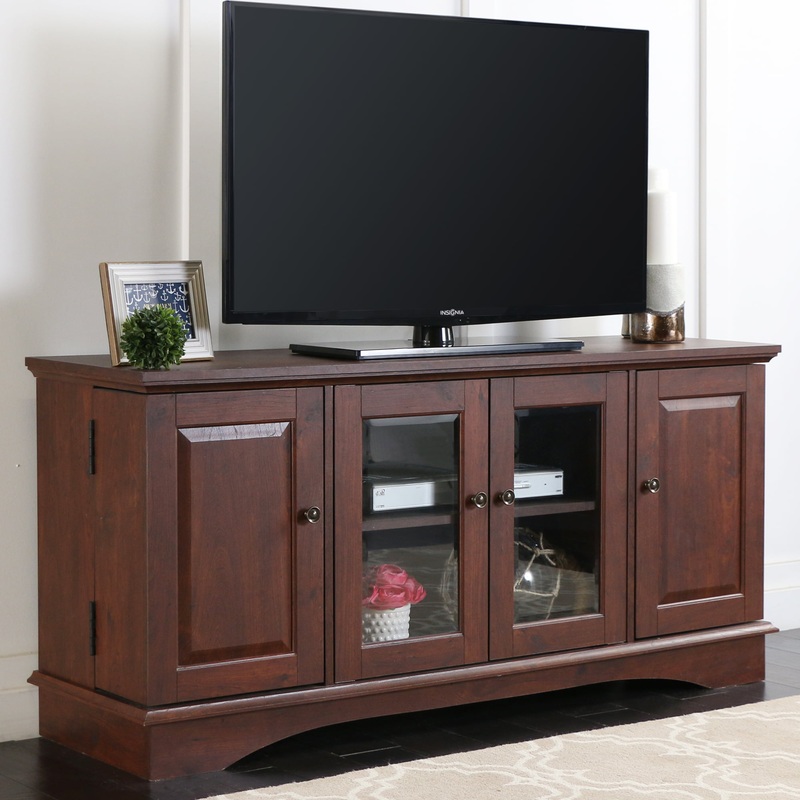 Walker Edison Wood TV Stand for TVs up to 58, Traditional Brown