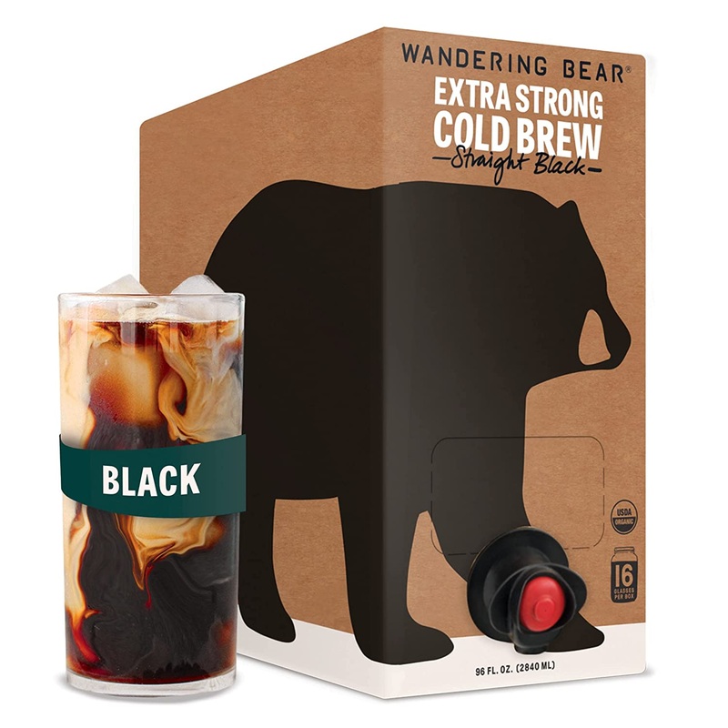 Wandering Bear Organic Straight Black Cold Brew Coffee On Tap, 96 fl oz  Extra Strong, Smooth, Unsweetened, Shelf-Stable, and Ready to Drink Iced Coffee, Cold Brewed Coffee, Cold Coffee