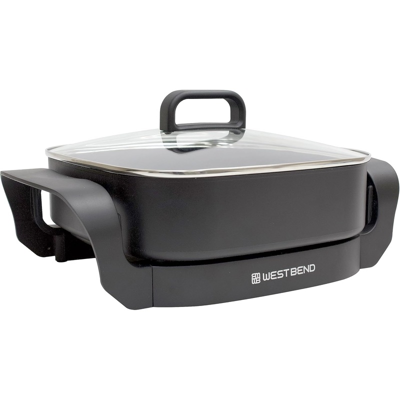 West Bend Electric Skillet, Family-Sized 3-Inch Deep with Diamond Shield Scratch-Resistant Non-Stick Finish, 12-Inch, Black