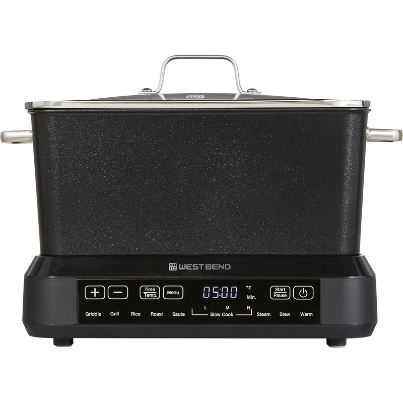 West Bend Versatility Plus Slow Cooker, Large-Capacity Non-Stick Multicooker with Variable Temperature Control, 20 Cooking Functions, 6-Quart, Black