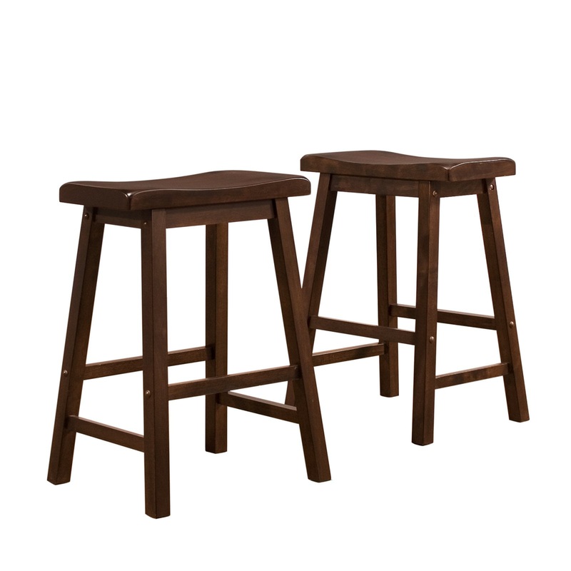 Weston Home 24 in. Saddle Back Stool  Warm Cherry- Set of 2