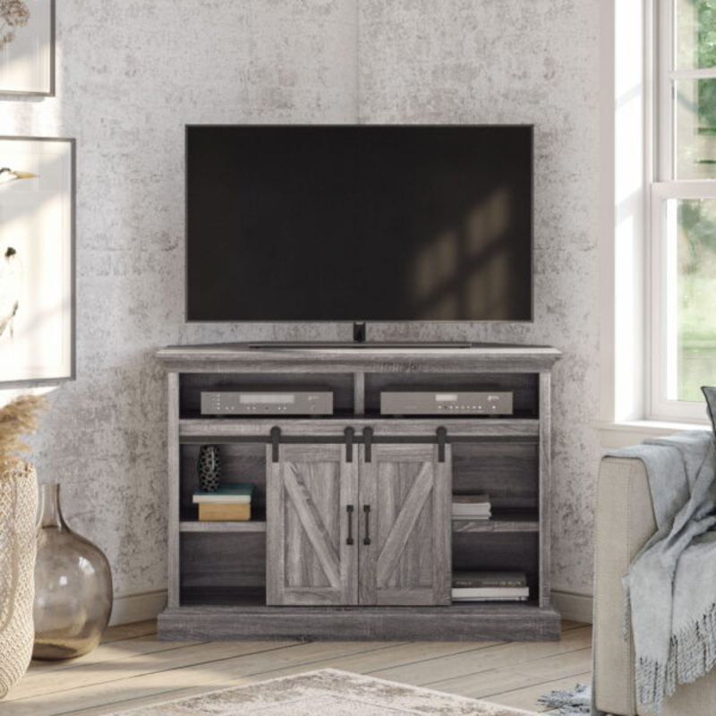 Whalen Allston Barn Door Corner TV Stand for TVs up to 55, Gray