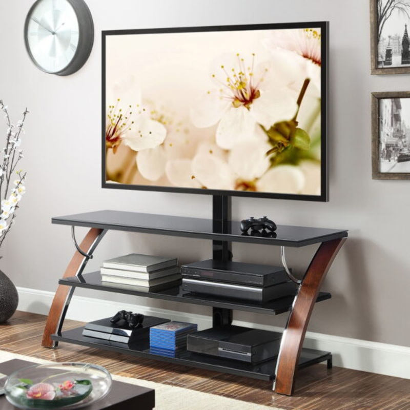 Whalen Payton 3-in-1 Flat Panel TV Stand for TVs up to 65, Brown Cherry