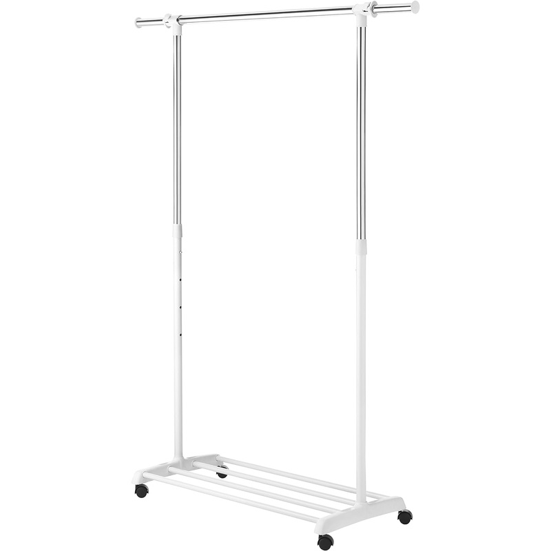 Whitmor Deluxe Adjustable Garment Rack  Rolling Clothes Organizer  White and Chrome