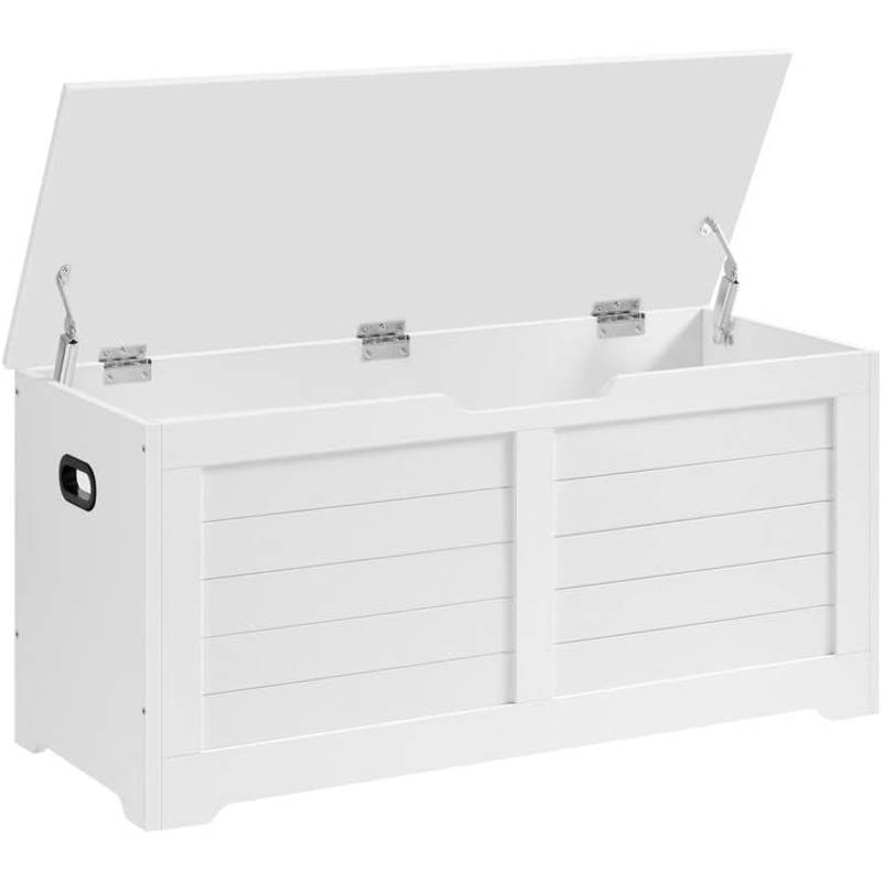 VASAGLE Storage Chest, Storage Trunk with 2 Safety Hinges, Storage Bench, Shoe Bench, Modern Style, 15.7 x 39.4 x 18.1 Inches, for Entryway, Bedroom, Living Room, White ULSB061T10