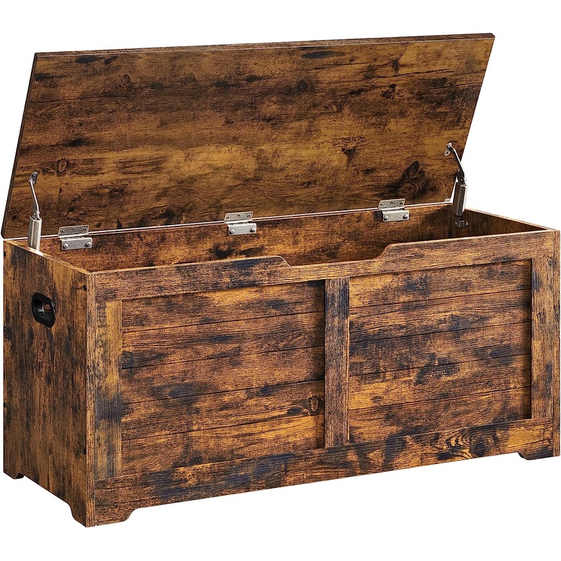 VASAGLE Storage Chest, Storage Trunk with 2 Safety Hinges, Storage Bench, Shoe Bench, Rustic Style, 15.7 x 39.4 x 18.1 Inches, for Entryway, Bedroom, Living Room, Rustic Brown ULSB061T01