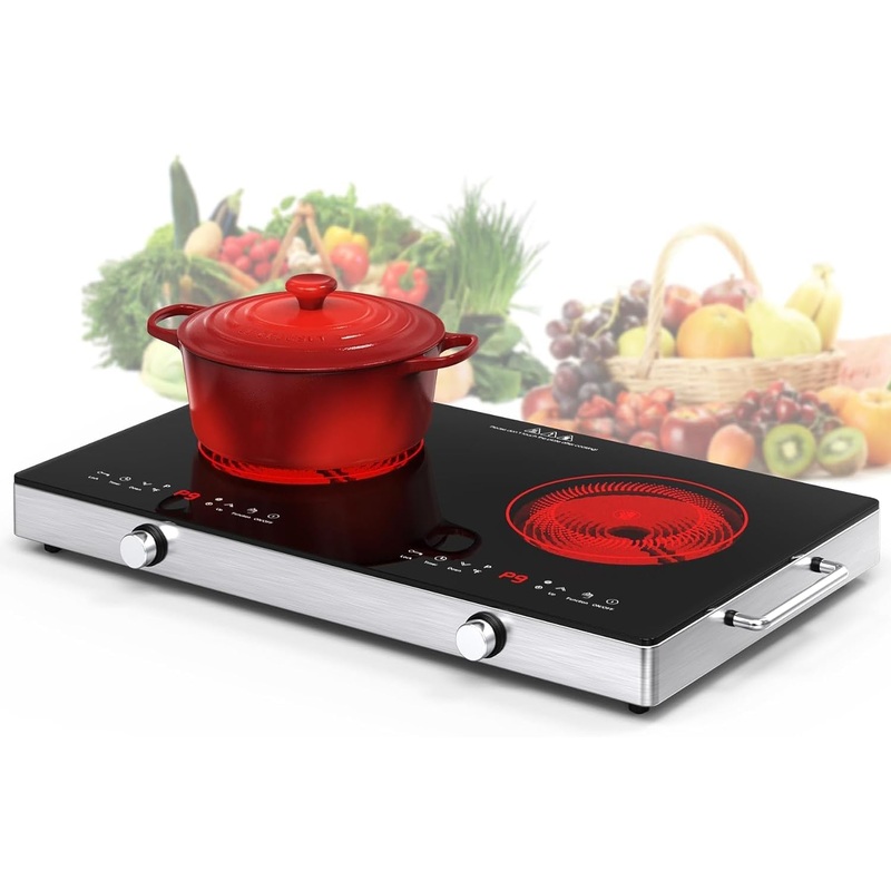 VBGK Electric Cooktop,110V 2400W Electric Stove Top with Knob Control,9 Power Levels, Kids Lock & Timer,LED touch control,Overheat Protection Electric stove,24 Inch desktop 2 burner electric cooktop